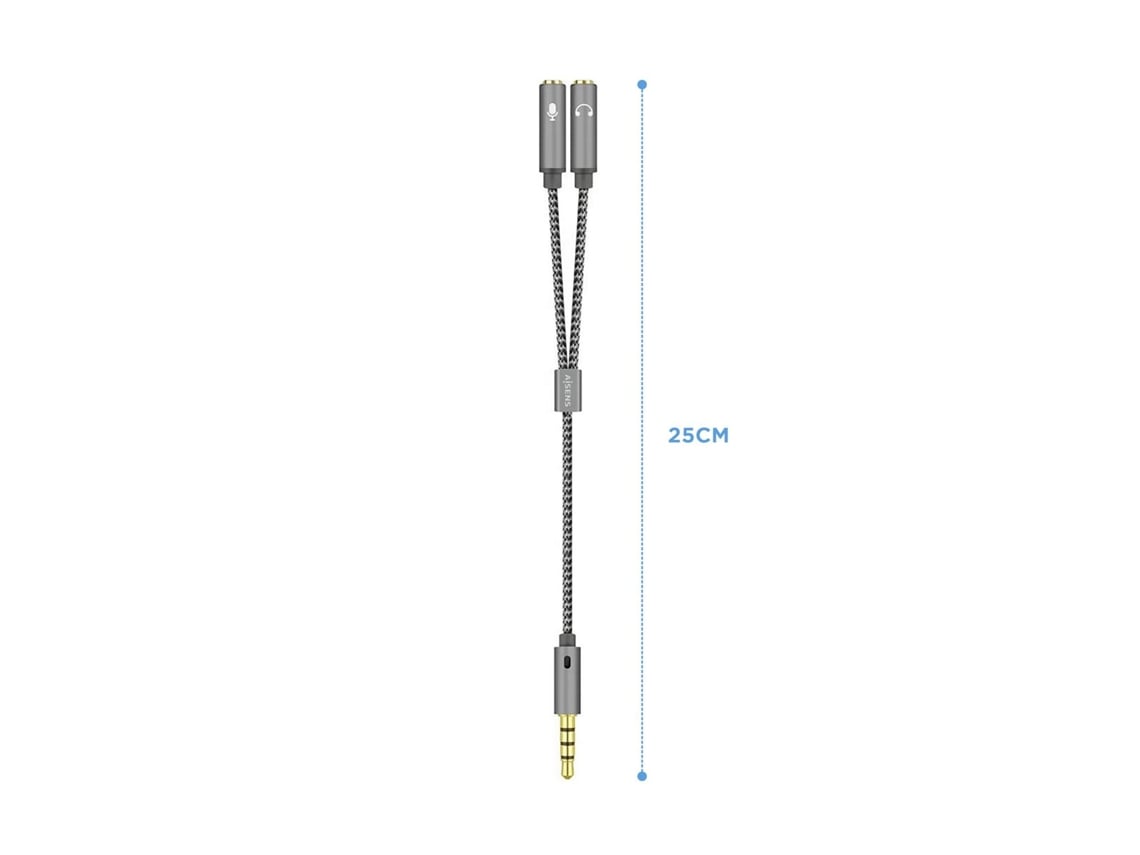 Cabo Estéreo Aisens A128-0415/ Jack 3.5 Macho - 2x Jack 3.5 Fêmea/ 25cm/ Cinzento - Imagem 2