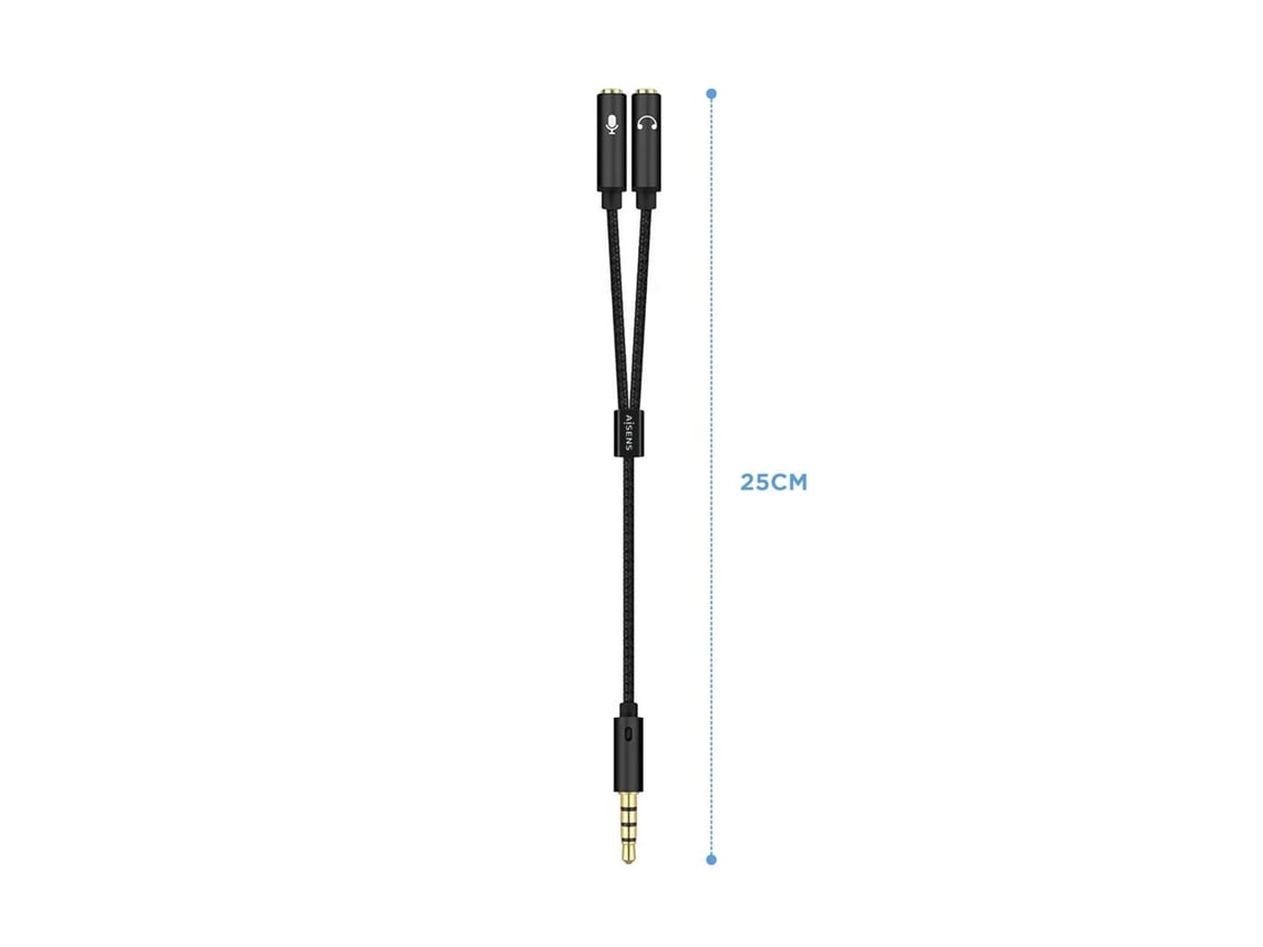 Cabo Estéreo Aisens A128-0416/ Jack 3.5 Macho - 2x Jack 3.5 Fêmea/ 25cm/ Preto - Imagem 2