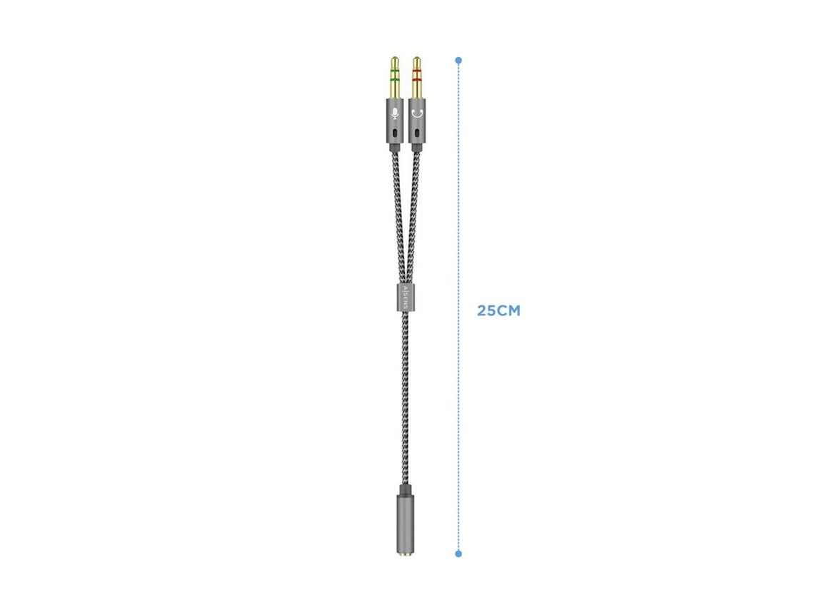 Cabo Estéreo Aisens A128-0417/ Jack 3.5 Fêmea - 2x Jack 3.5 Macho/ 25cm/ Cinzento - Imagem 2