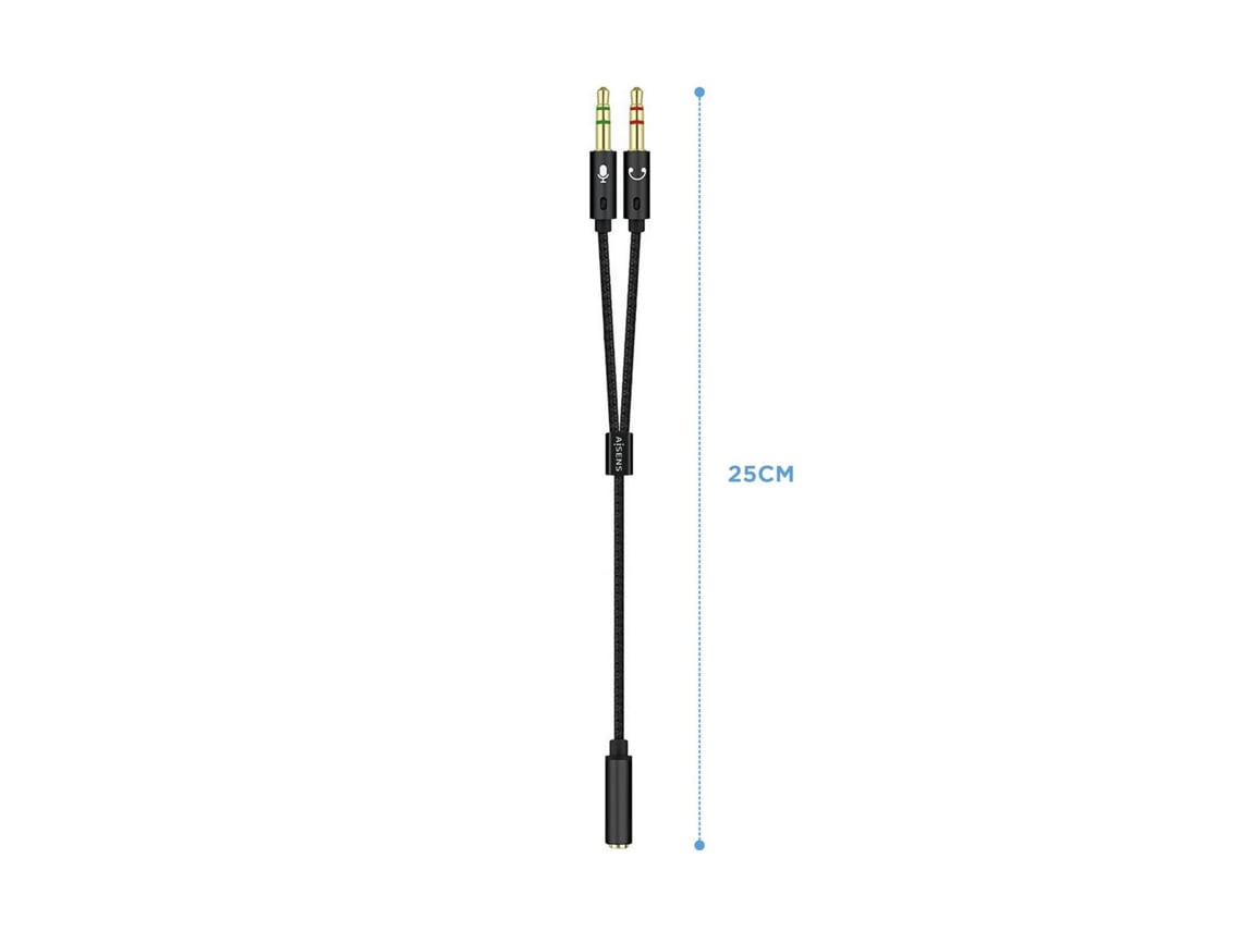 Cabo Estéreo Aisens A128-0418/ Jack 3.5 Fêmea - 2x Jack 3.5 Macho/ 25cm/ Preto - Imagem 2