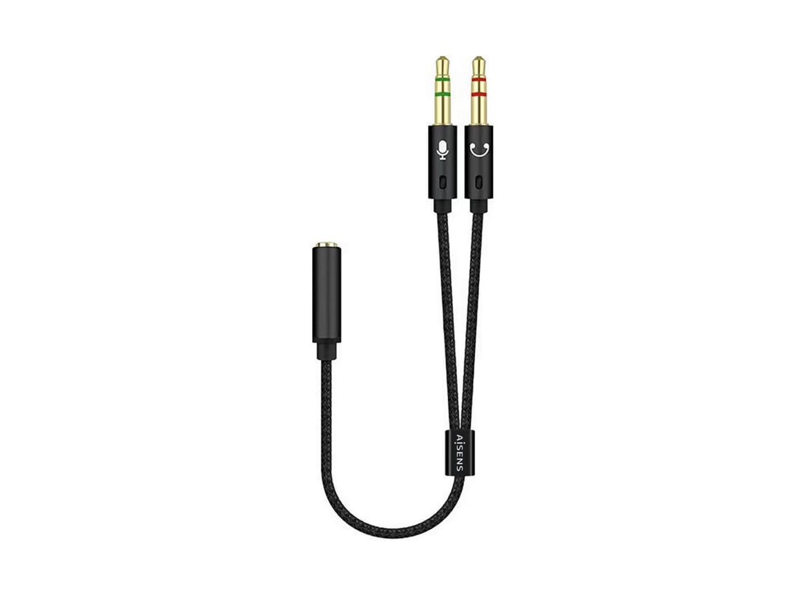 Cabo Estéreo Aisens A128-0418/ Jack 3.5 Fêmea - 2x Jack 3.5 Macho/ 25cm/ Preto