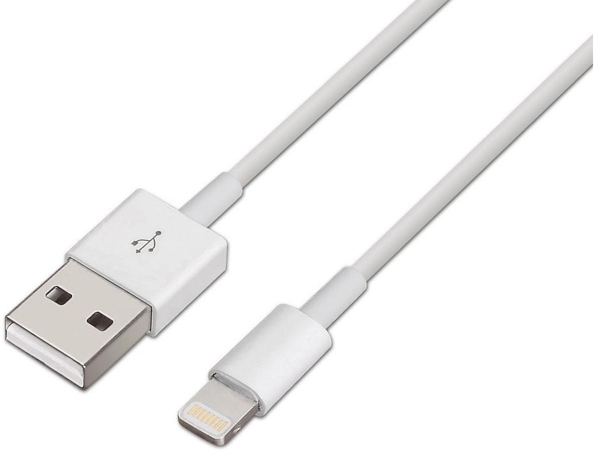 Cabo USB 2.0 Lightning Aisens A102-0036/ USB Macho - Lightning Macho/ Até 2.5W/ 60Mbps/ 2m/ Branco