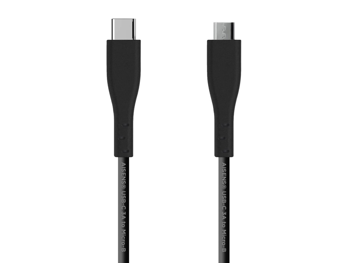Cabo USB 2.0 Tipo-C Aisens A107-0350/ USB Tipo-C Macho - MicroUSB/ Até 15W/ 60Mbps/ 2m/ Preto