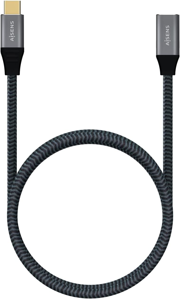 Cabo Extensor USB 3.2 Tipo-C Aisens A107-0635 20GBPS 5A 100W/ USB Tipo-C Macho - USB Tipo-C Fêmea/ Até 100W/ 2500Mbps/ 1m/ Cinzento - Imagem 3