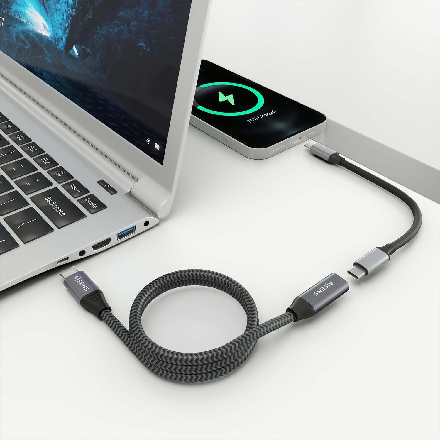 Cabo Extensor USB 3.2 Aisens A107-0636/ USB Tipo-C Macho - USB Tipo-C Fêmea/ Até 100W/ 20Gbps/ 2m/ Cinzento - Imagem 4