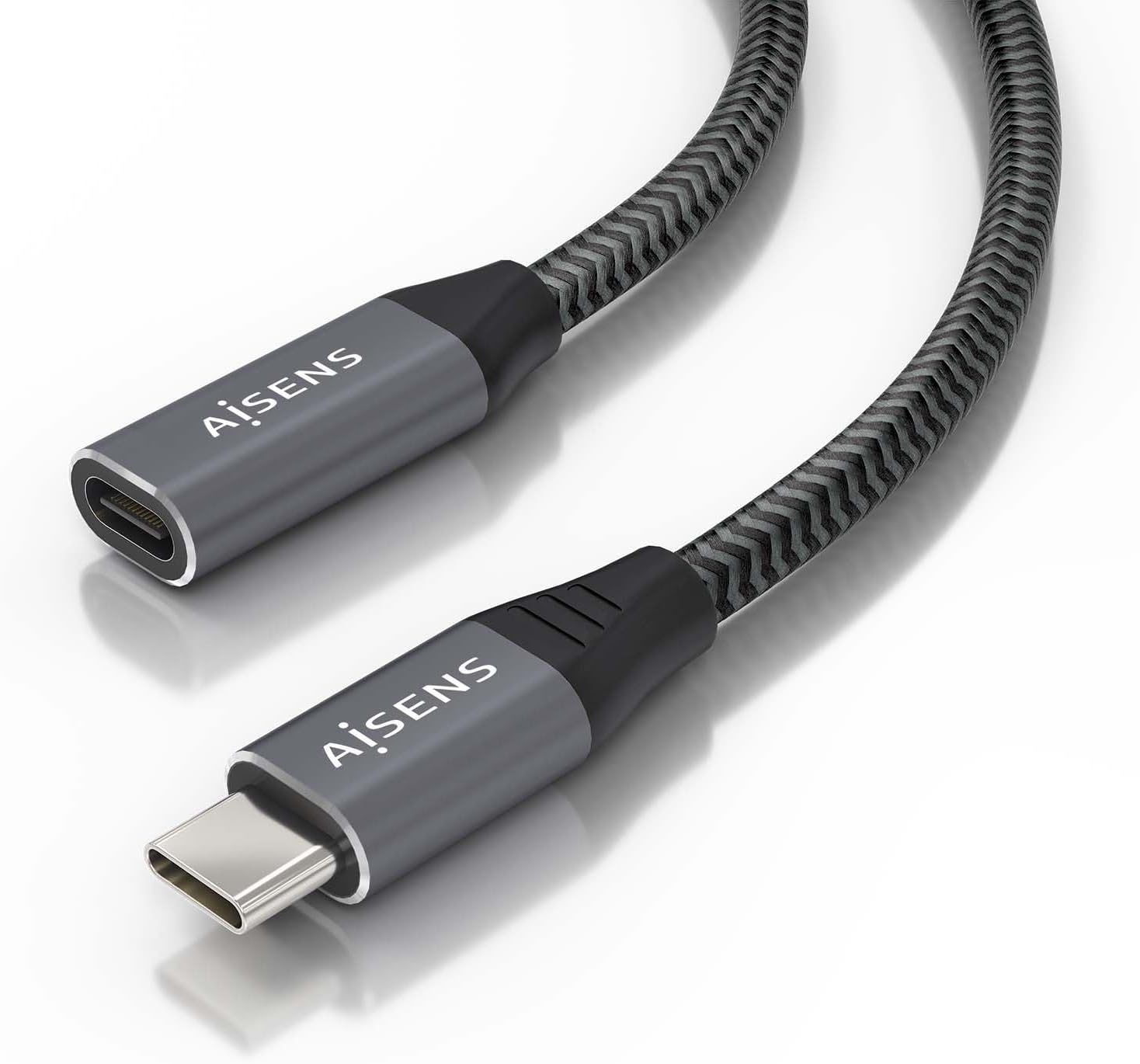 Cabo Extensor USB 3.2 Aisens A107-0636/ USB Tipo-C Macho - USB Tipo-C Fêmea/ Até 100W/ 20Gbps/ 2m/ Cinzento