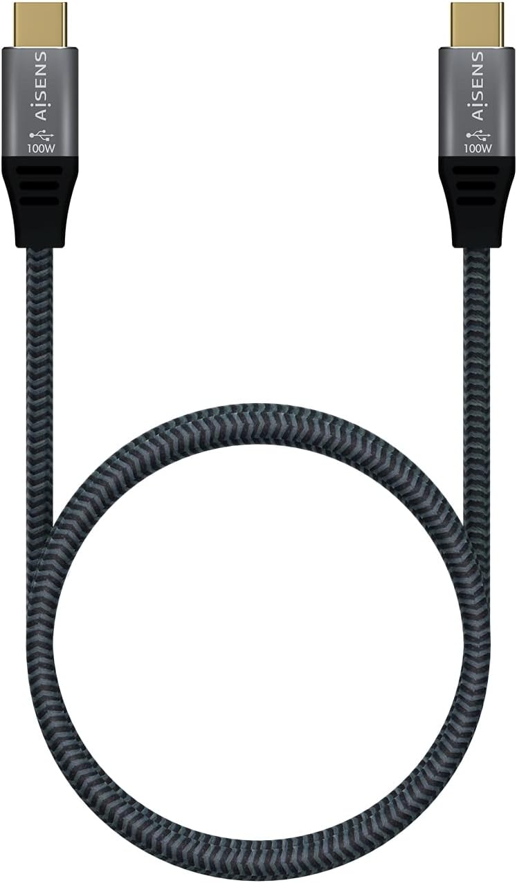 Cabo USB 3.2 Tipo-C Aisens A107-0671 20GBPS 100W/ USB Tipo-C Macho - USB Tipo-C Macho/ Até 100W/ 2500Mbps/ 1m/ Cinzento - Imagem 3