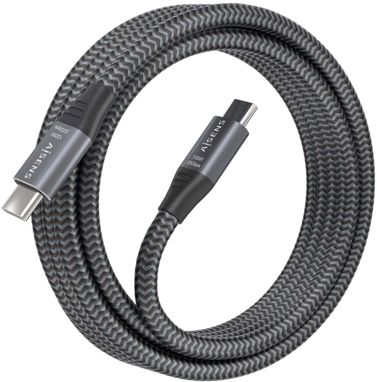 Cabo USB 3.2 Tipo-C Aisens A107-0875/ USB Tipo-C Macho - USB Tipo-C Macho/ Até 100W/ 20Gbps/ 3m/ Cinzento - Imagem 2