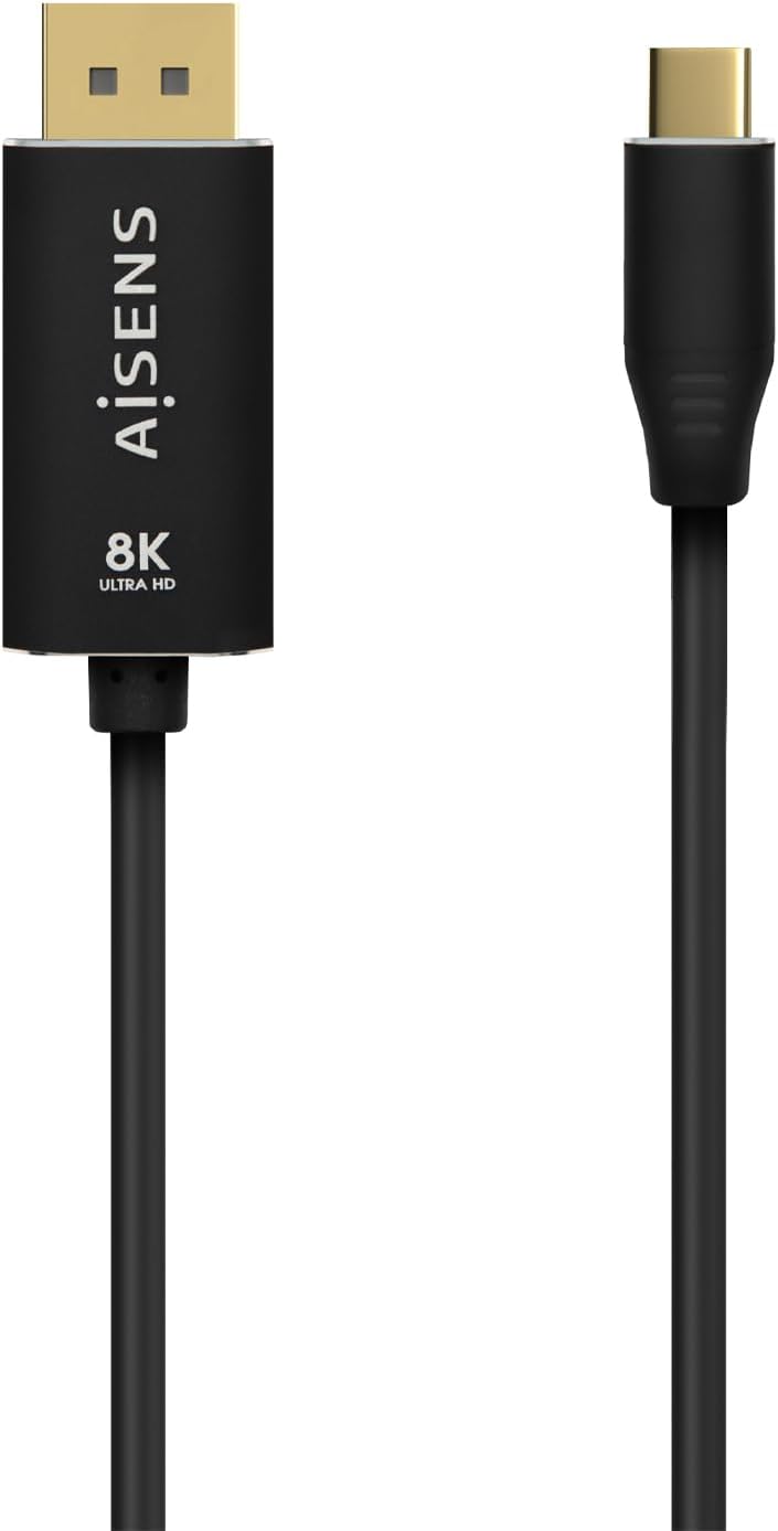 Cabo Conversor DisplayPort 8K 60HZ Aisens A109-0687/ USB Tipo-C Macho - DisplayPort Macho/ Até 27W/ 1250Mbps/ 1.8m/ Preto