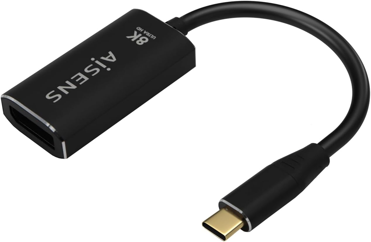 Conversor Aisens A109-0690/ USB Tipo-C Macho - DisplayPort Fêmea/ Até 27W/ 1250Mbps/ 15cm/ Preto