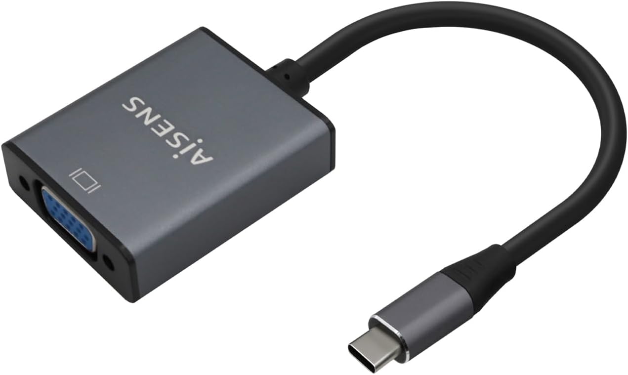 Conversor Aisens A109-0691/ USB Tipo-C Macho - VGA Fêmea/ Até 27W/ 1250Mbps/ 15cm/ Cinzento