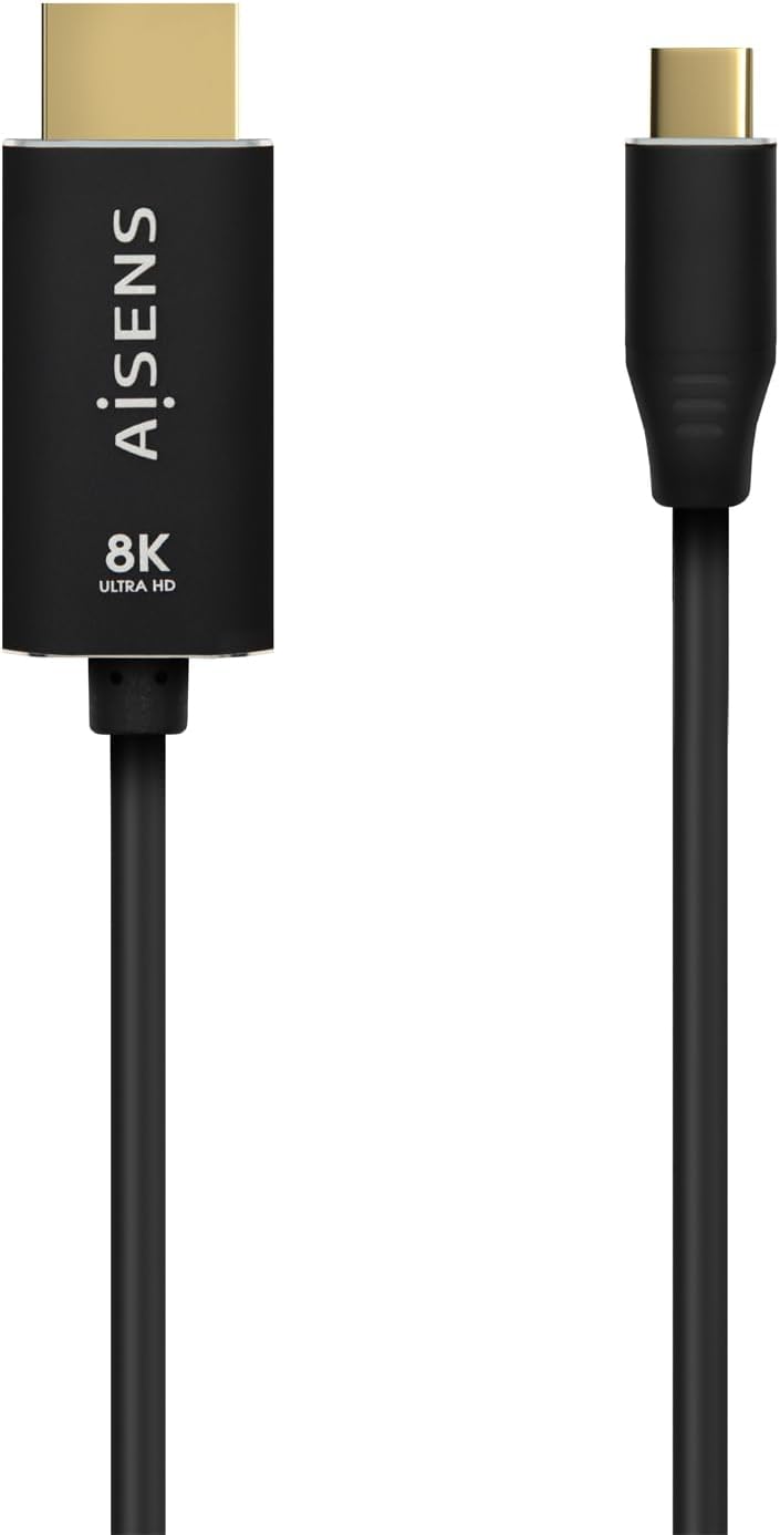 Cabo Conversor Aisens A109-0712/ USB Tipo-C Macho - HDMI 8K Macho/ Até 27W/ 6000Mbps/ 2m/ Preto