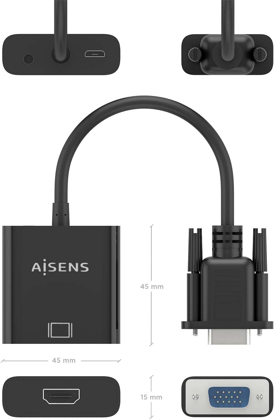 Cabo Conversor Aisens A115-0873/ VGA Macho/ HDMI Fêmea - Jack 3.5 Fêmea - MicroUSB / 20cm/ Preto - Imagem 5