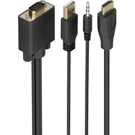 Cabo Conversor Aisens A115-1008 SVGA Macho - USB Macho - Jack Macho/ HDMI Macho/ 1.5m/ Preto
