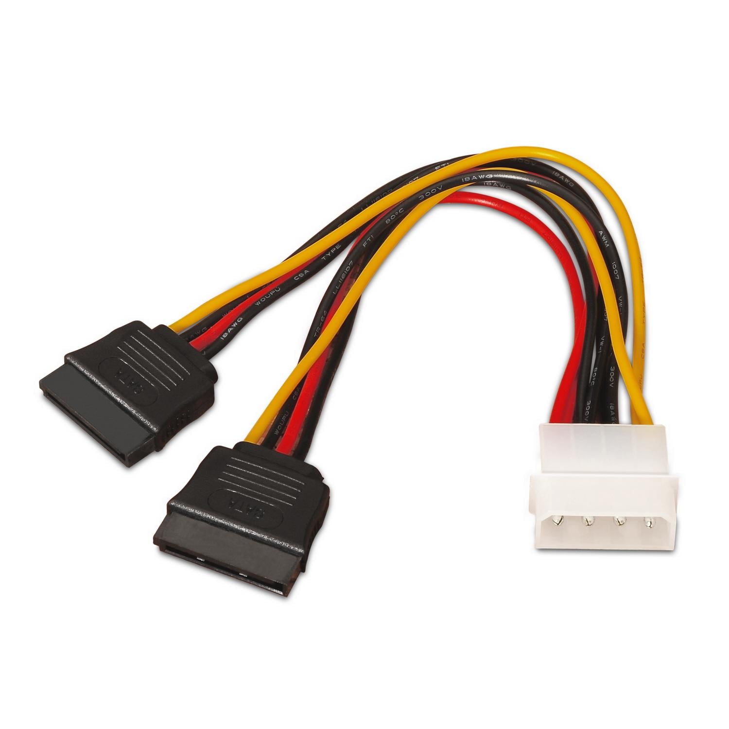 Cabo Duplicador de Alimentação Aisens A131-0161/ Molex 4 PIN Macho - 2x SATA Fêmea/ Até 54W/ 20cm