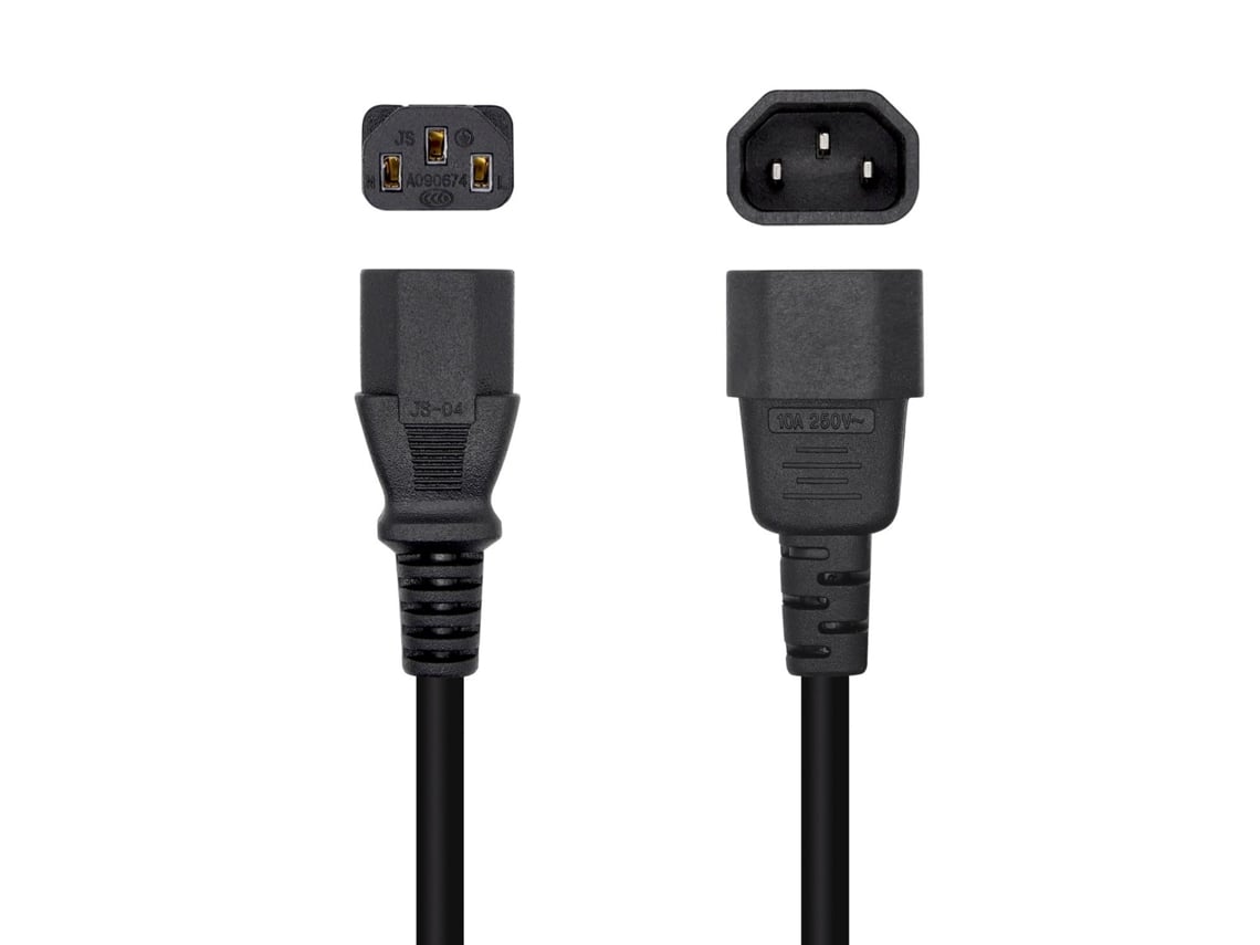 Cabo de Alimentação Aisens A132-0466/ C13 Fêmea - C14 Macho/ Até 1500W/ 3m/ Preto