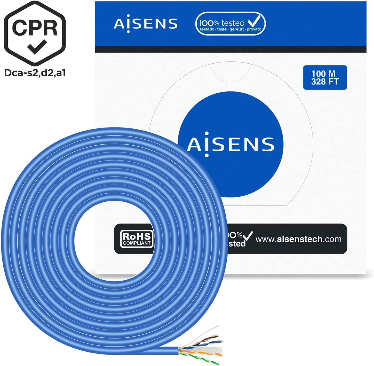 Bobina de Cabo RJ45 UTP AWG24 LSZH CPR Dca Aisens A135-0662 Cat.6/ 100m/ Azul - Imagem 3