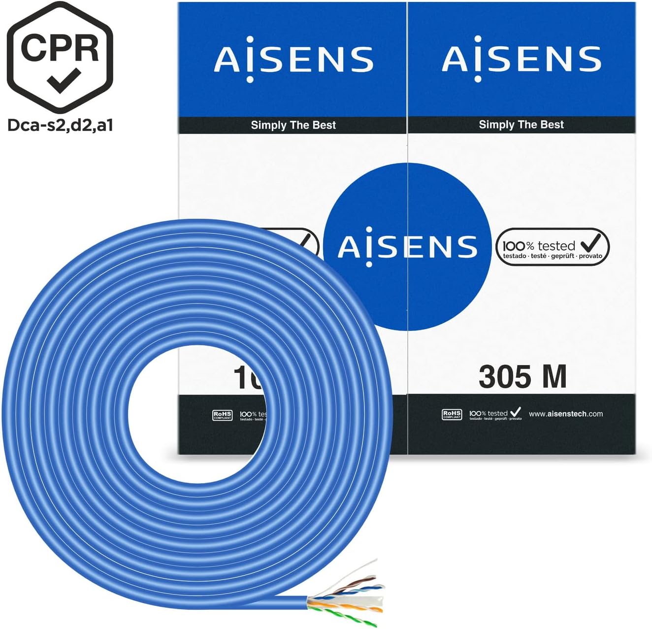 Bobina de Cabo RJ45 UTP AWG24 LSZH CPR Dca Aisens A135-0663 Cat.6/ 305m/ Azul - Imagem 3