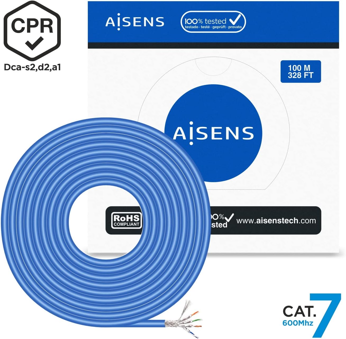 Bobina de Cabo RJ45 SFTP AWG23 LSZH CPR Dca Aisens A146-0664 Cat.7/ 100m/ Azul - Imagem 3