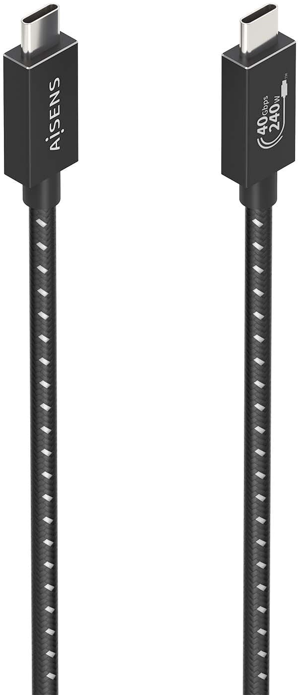 Cabo USB 4.0 Tipo-C Aisens A156-0867/ USB Tipo-C Macho - USB Tipo-C Macho/ Até 240W/ 1m/ Cinzento