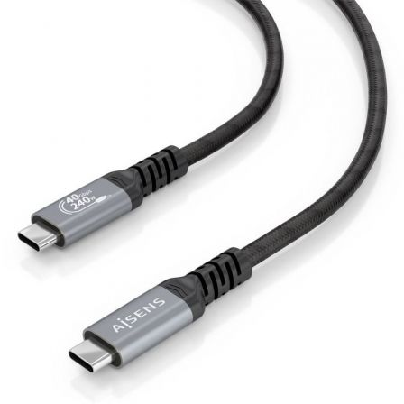 Cabo USB 4.0 Tipo-C Aisens A156-0993/ USB Tipo-C Macho - USB Tipo-C Macho/ Até 240W/ 40Gbps/ 50cm/ Preto
