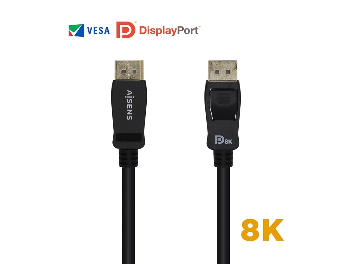 Cabo DisplayPort 1.4 8K Aisens A149-0431/ DisplayPort Macho - DisplayPort Macho/ 1m/ Certificado/ Preto - Imagem 3