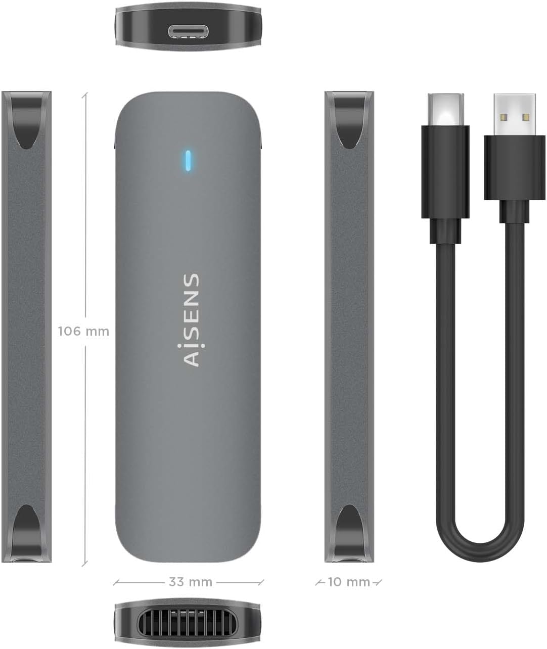 Capa Externa para Disco SSD M.2 SATA Aisens ASM2-006GRY/ USB 3.1/ Sem parafusos - Imagem 4