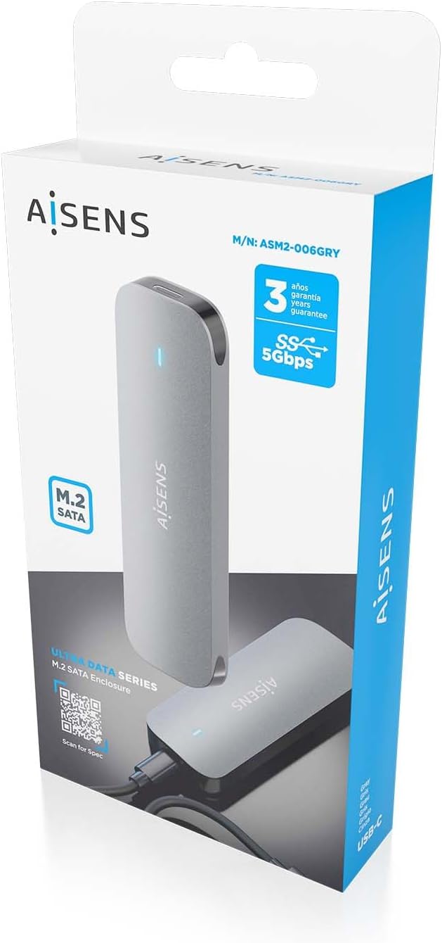 Capa Externa para Disco SSD M.2 SATA Aisens ASM2-006GRY/ USB 3.1/ Sem parafusos - Imagem 7