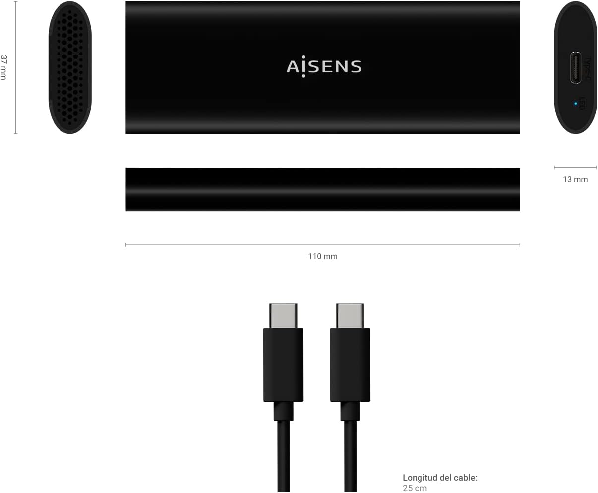 Caixa Externa para Disco SSD M.2 SATA/NVMe Aisens ASM2-014B/ USB 3.2/ Sem parafusos - Imagem 5