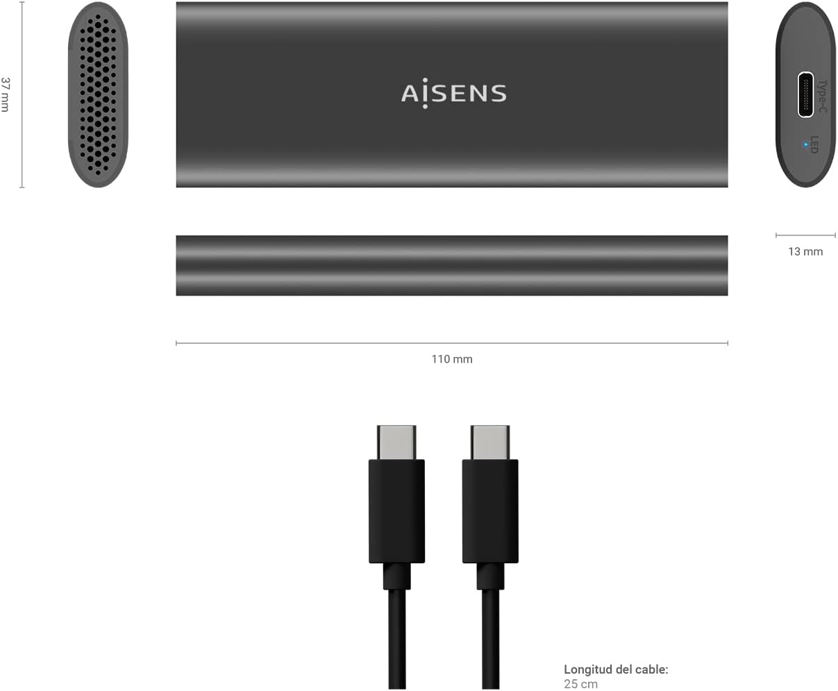 Caixa Externa para Disco SSD M.2 SATA/NVMe Aisens ASM2-015GR/ USB 3.1/ Sem parafusos - Imagem 5