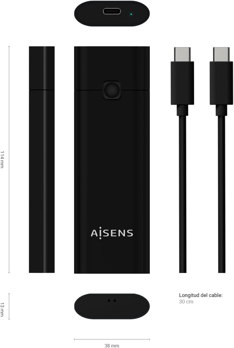 Caixa Externa para Disco SSD M.2 NVMe Aisens ASM2-020B/ USB 3.2 Gen2/ Sem Parafusos - Imagem 3