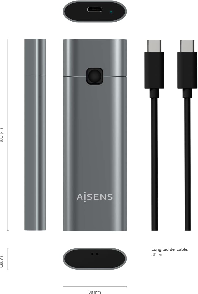 Caixa Externa para Disco SSD M.2 NVMe Aisens ASM2-021GR/ USB 3.1 Gen2/ Sem Parafusos - Imagem 3