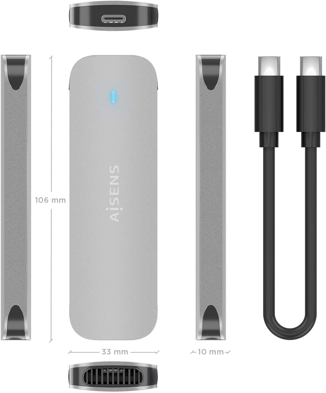 Caixa Externa para Disco SSD M.2 NVMe Aisens ASM2-025SL/ USB 3.2/ Sem parafusos - Imagem 4