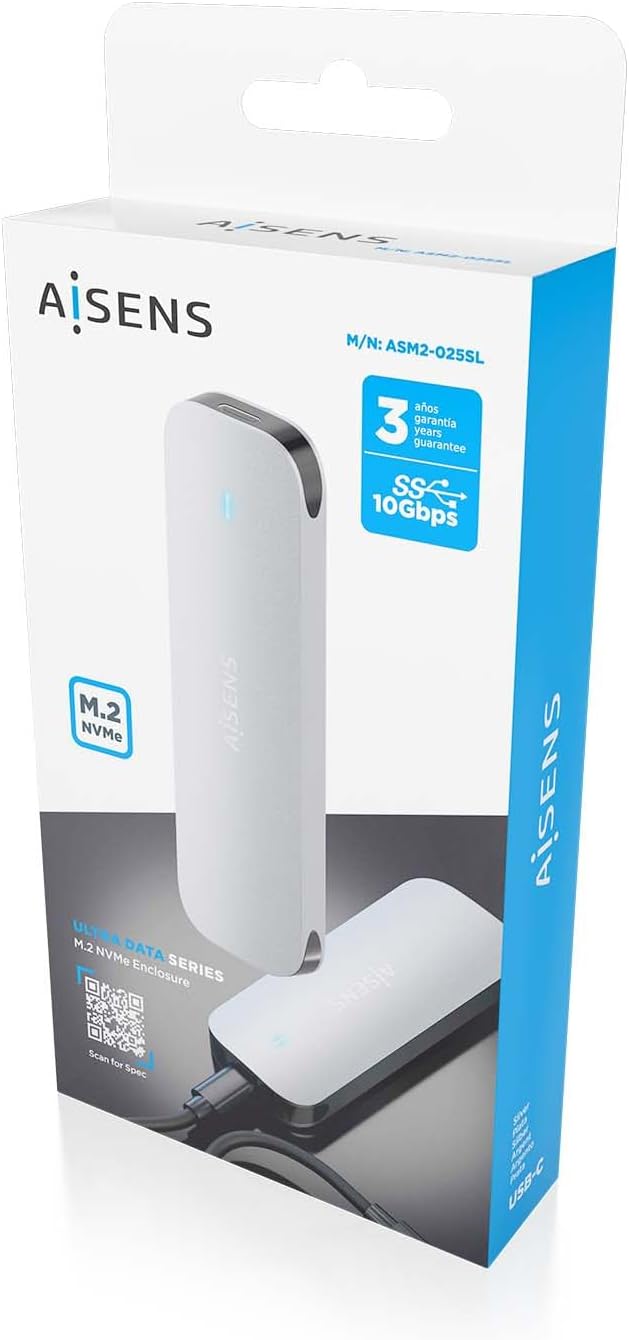 Caixa Externa para Disco SSD M.2 NVMe Aisens ASM2-025SL/ USB 3.2/ Sem parafusos - Imagem 7