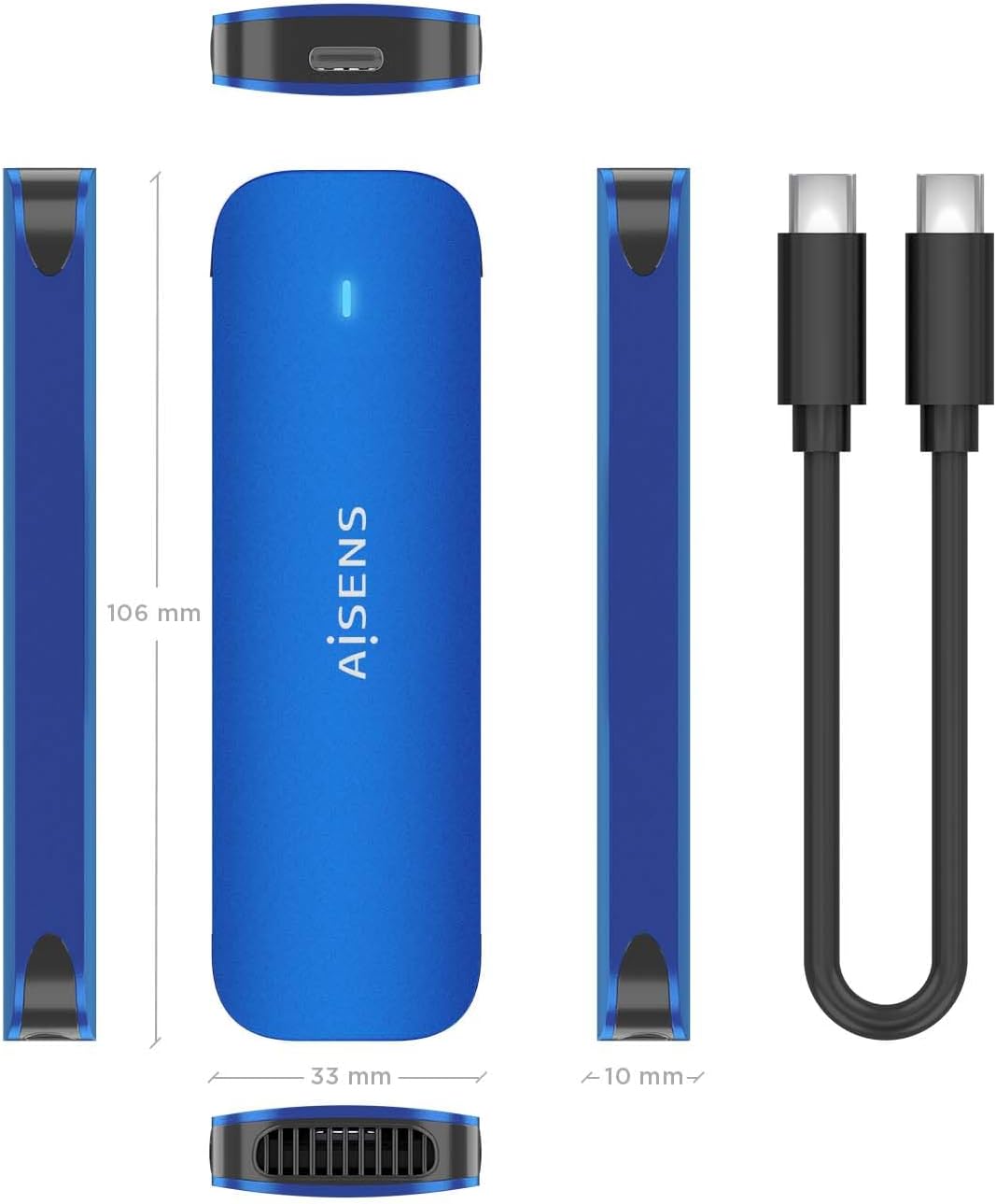 Caixa Externa para Disco SSD M.2 NVMe Aisens ASM2-026BLU/ USB 3.2/ Sem parafusos - Imagem 4