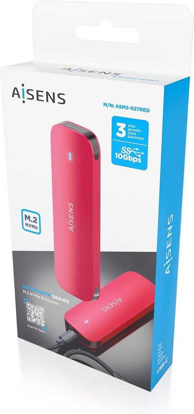 Caixa Externa para Disco SSD M.2 NVMe Aisens ASM2-027RED/ USB 3.2/ Sem parafusos - Imagem 7