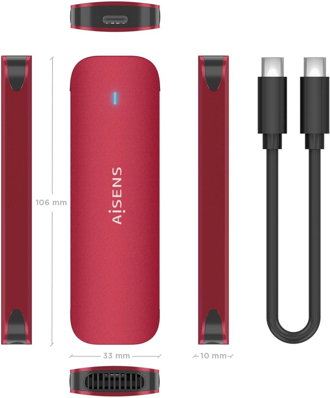 Caixa Externa para Disco SSD M.2 NVMe Aisens ASM2-027RED/ USB 3.2/ Sem parafusos - Imagem 4