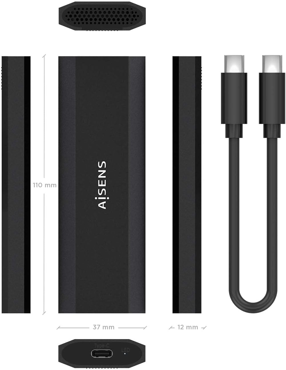 Caixa Externa para Disco SSD M.2 NVMe Aisens ASM2-028B/ USB 3.2/ Sem parafusos - Imagem 4