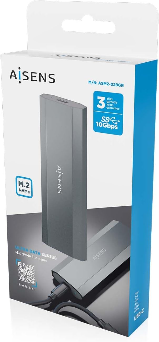 Caixa Externa para Disco SSD M.2 NVMe Aisens ASM2-029GR/ USB 3.2/ Sem parafusos - Imagem 7