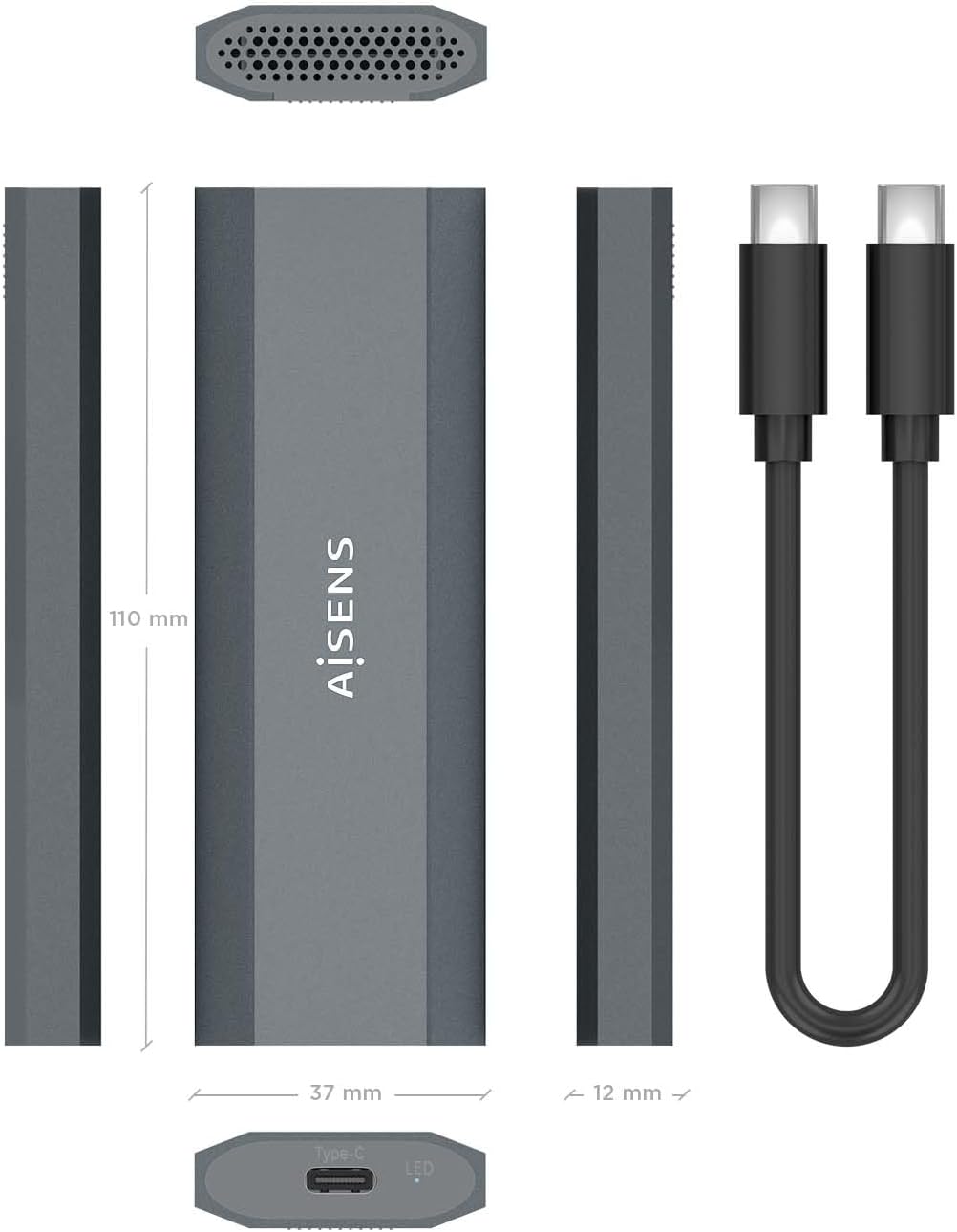 Caixa Externa para Disco SSD M.2 NVMe Aisens ASM2-029GR/ USB 3.2/ Sem parafusos - Imagem 4