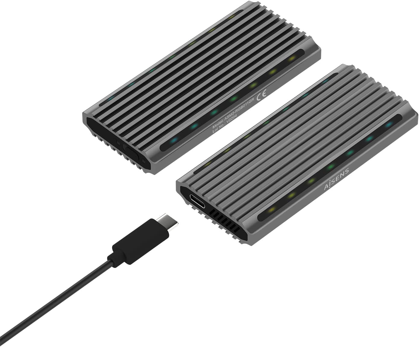 Capa Externa para Disco SSD M.2 SATA/NVMe Aisens ASM2-RGB011GR/ USB 3.2 Gen2/ Sem Parafusos - Imagem 3