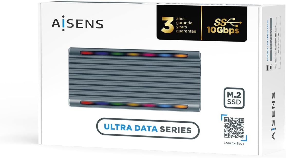 Capa Externa para Disco SSD M.2 SATA/NVMe Aisens ASM2-RGB011GR/ USB 3.2 Gen2/ Sem Parafusos - Imagem 7