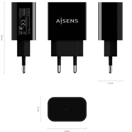 Carregador de Parede Aisens A110-0538/ 1xUSB Tipo-C PD3.0/ 20W/ Preto - Imagem 3