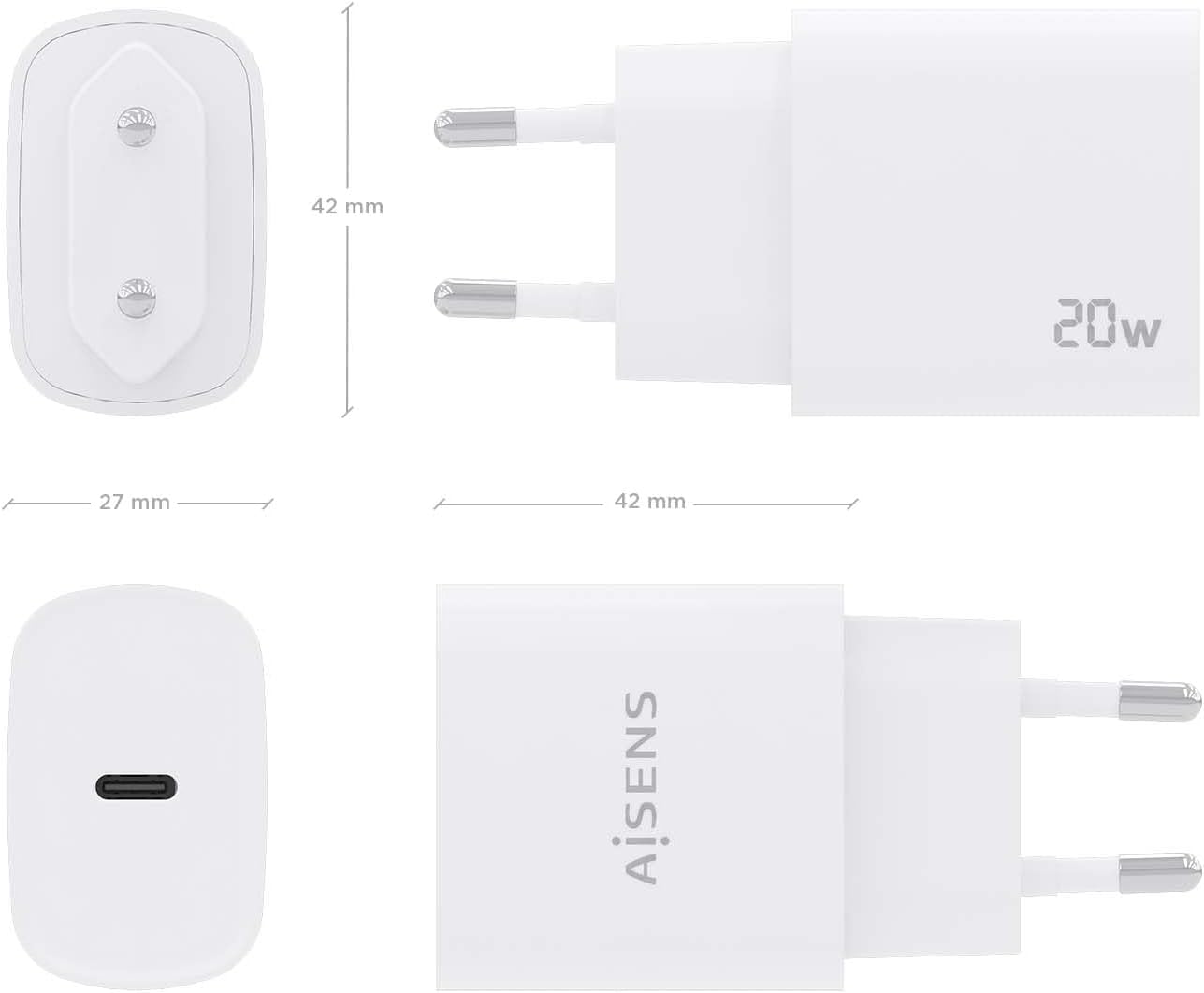 Carregador de Parede Aisens A110-0752/ 1xUSB Tipo-C/ 20W - Imagem 4