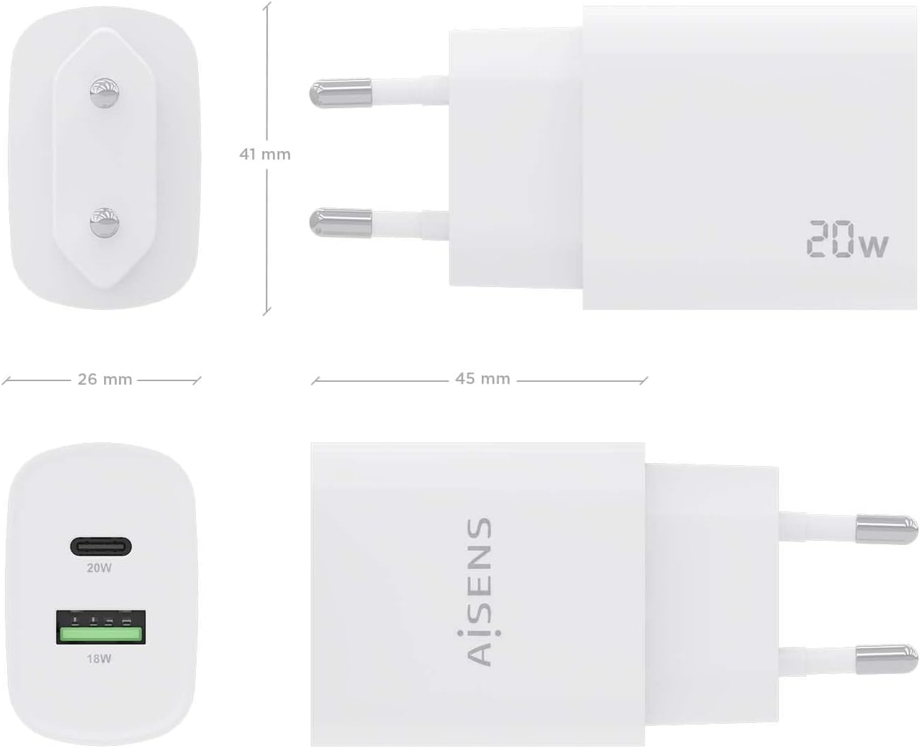 Carregador de Parede Aisens A110-0754/ 1xUSB Tipo-C/ 1xUSB/ 20W - Imagem 4