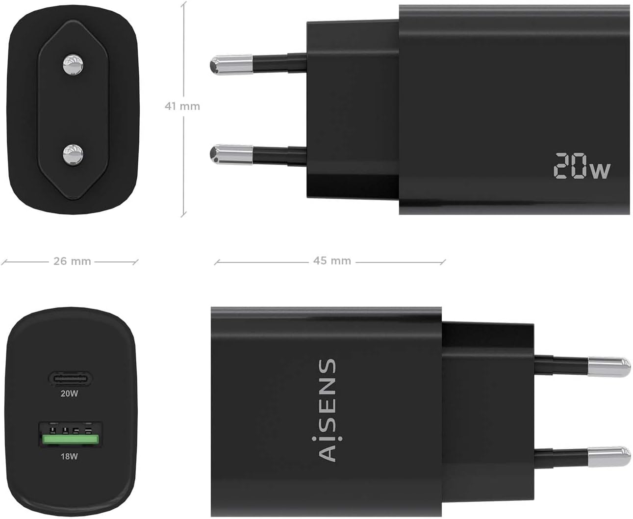 Carregador de Parede Aisens A110-0755/ 1xUSB Tipo-C/ 1xUSB/ 20W - Imagem 4