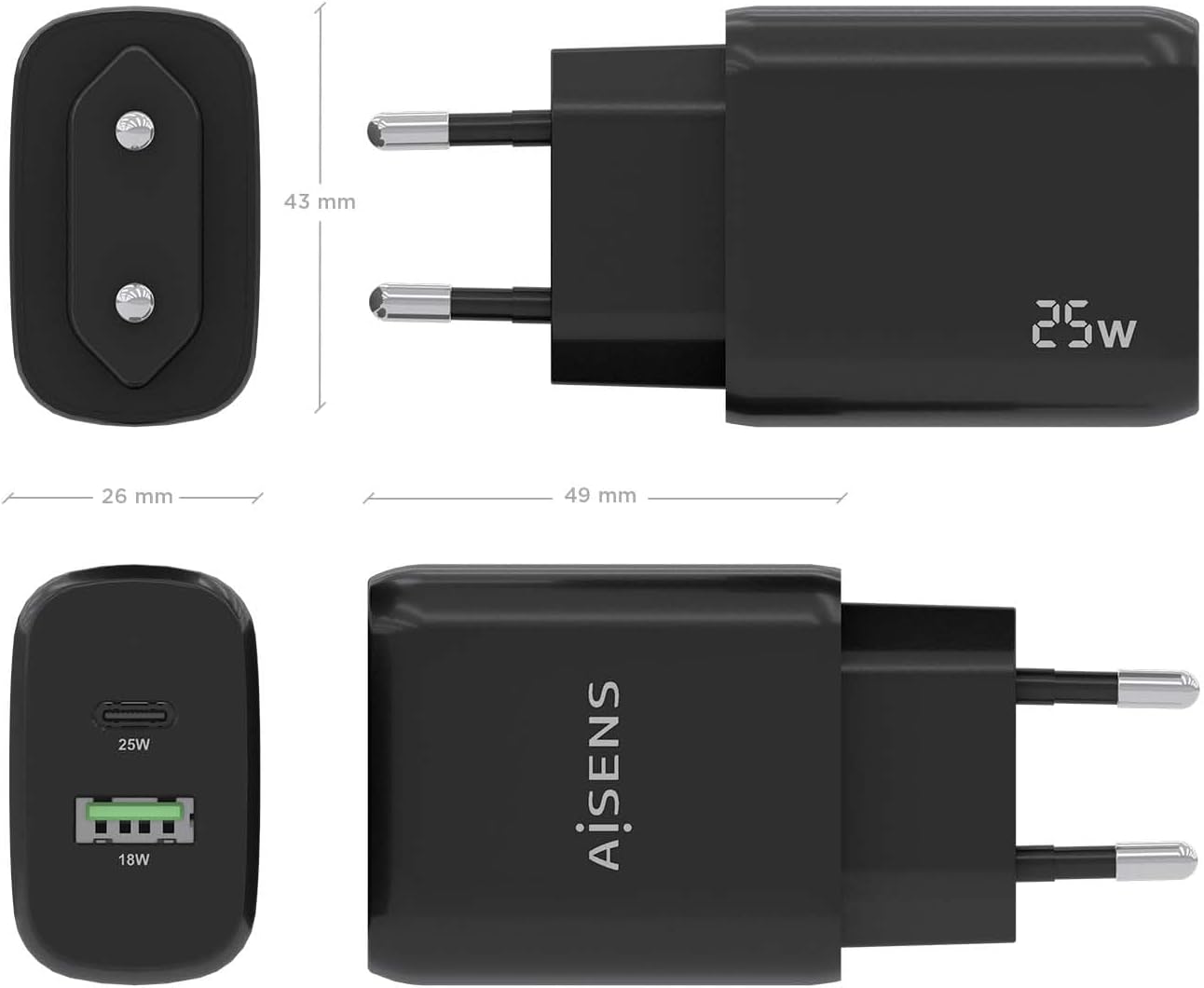 Carregador de Parede Aisens A110-0759/ 1xUSB Tipo-C/ 1xUSB/ 25W - Imagem 4
