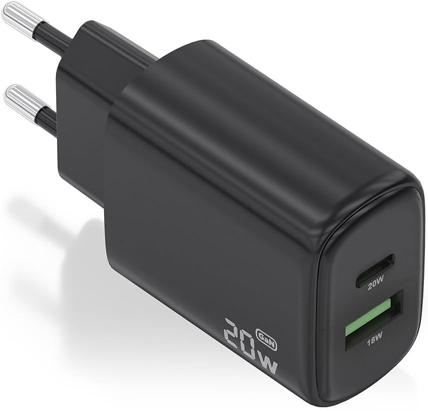 Carregador de Parede GaN Aisens A110-0910/ 1xUSB Tipo-C/ 1xUSB/ 20W/ Preto