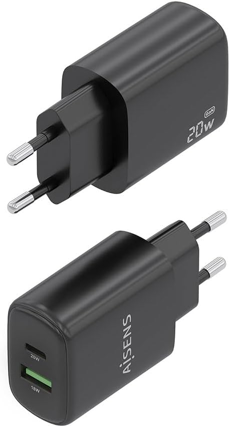 Carregador de Parede GaN Aisens A110-0910/ 1xUSB Tipo-C/ 1xUSB/ 20W/ Preto - Imagem 3