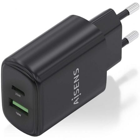 Carregador de Parede GaN Aisens A110-0912/ 1xUSB Tipo-C/ 1xUSB/ 25W/ Preto - Imagem 2